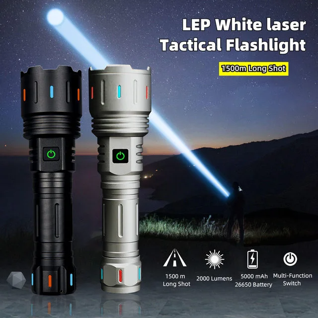Lampe de Poche LED Rechargeable par USB à Haute Puissance, Longue Portée de 2500m